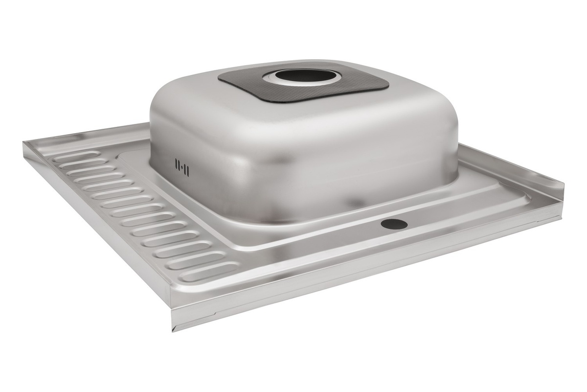 Мийка для кухні із нержавіючої сталі квадратна накладна KRONER KRP 600x600x160мм мікротекстура 0.6мм із сифоном CV022813