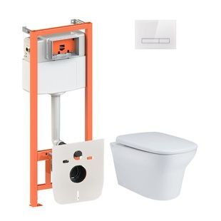 Комплект інсталяції Q-TAP Nest/Presto кнопка біла безобідковий унітаз Q-TAP з кришкою мікроліфт QT25332614EW0133M425V1105GW