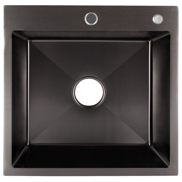Мийка для кухні із нержавіючої сталі квадратна LIDZ 500x500x215мм матова 0.8мм чорна із сифоном LDH5050BPVD3008