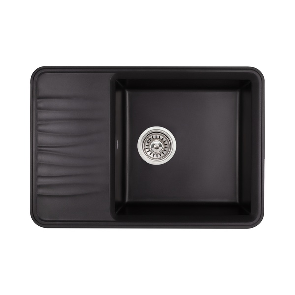 Кухонная мойка из искусственного камня прямоугольная Q-TAP CS 505мм x 730мм черный с сифоном QT7440BLA404