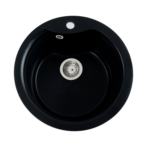 Мийка для кухні гранітна кругла PLATINUM 480 TURAS 480x480x220мм без сифону чорна PLS-A25048