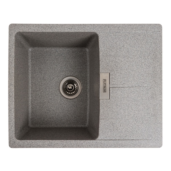 Мийка для кухні гранітна прямокутна PLATINUM 6250 ZIRKONE 620x500x200мм без сифону сіра PLS-A40791