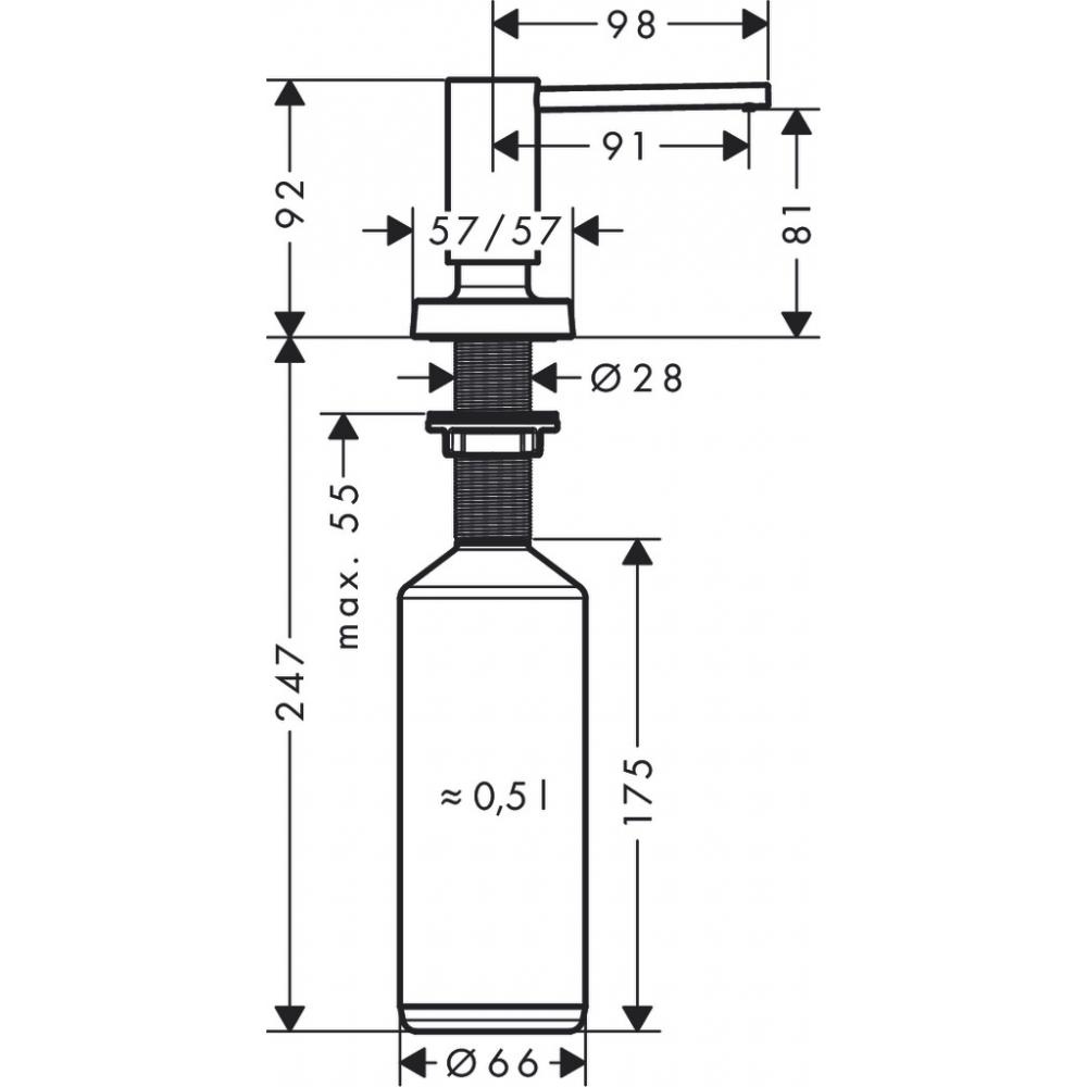 Дозатор врізний для кухонної мийки HANSGROHE A71 40468800 на 500мл металевий хром