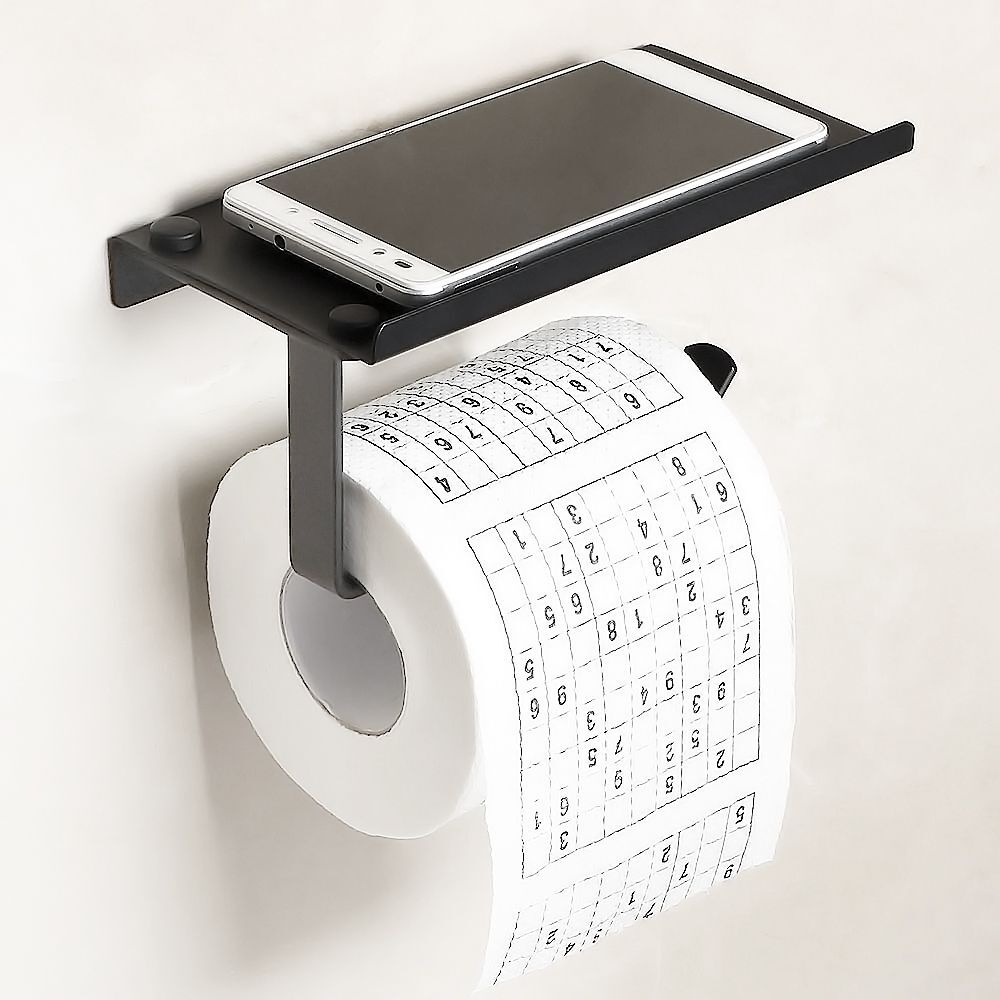 Тримач для туалетного паперу із поличкою REA 390226 HOM-00552 прямокутний металевий чорний