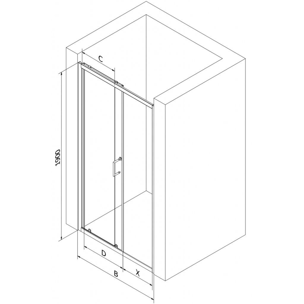 Дверь для душевой ниши MEXEN Apia стеклянная универсальная раздвижная двухсекционная 190x105см прозрачная 6мм профиль черный MEX-845-105-000-70-00