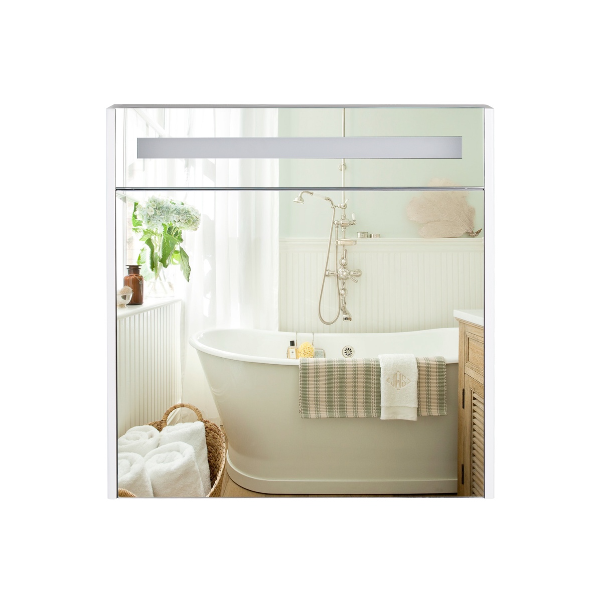 Шафа із дзеркалом для ванної Q-TAP Robin 70x73x14.5см із підсвіткою білий QT1377ZP7001W