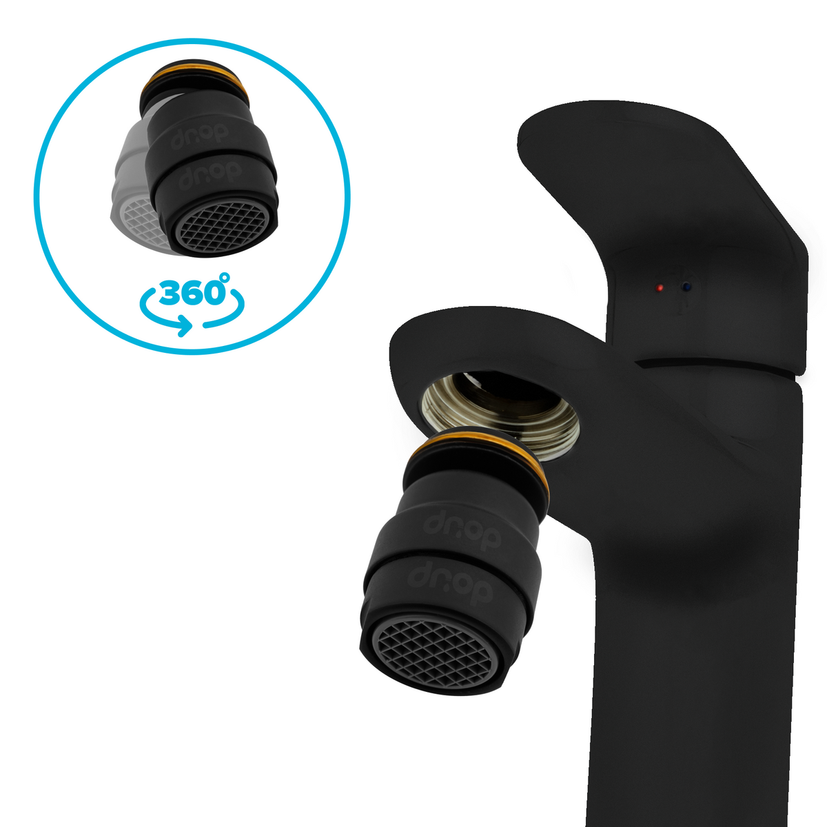 Поворотний 360° адаптер DROP COLOR CL360-BL зовнішня різьба 24 мм кут 15° латунь колір чорний