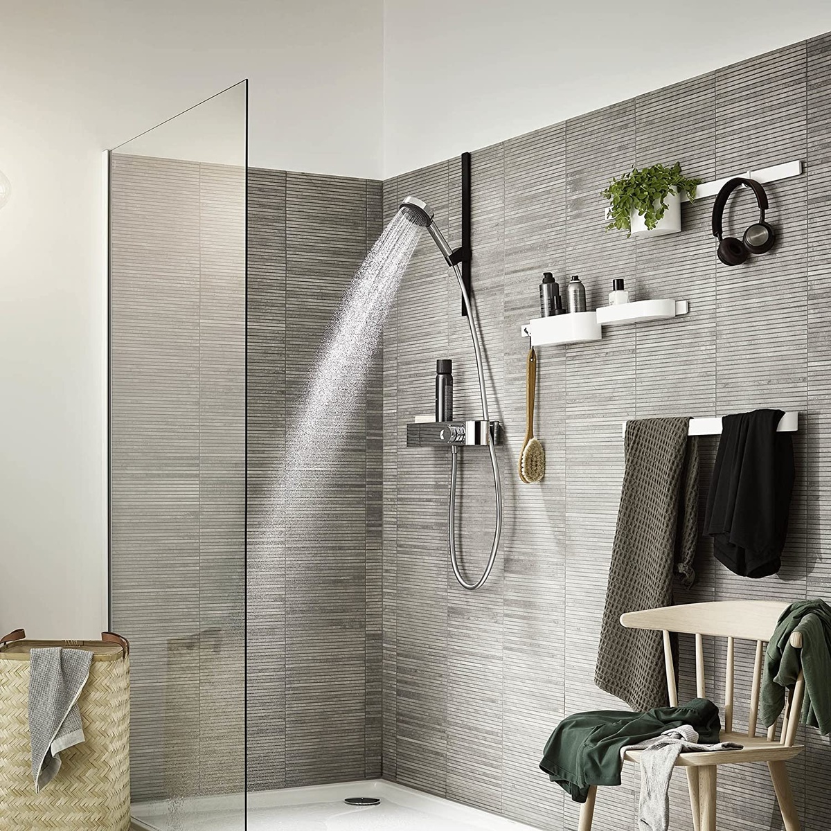 Душевая лейка HANSGROHE Pulsify Select Relaxation EcoSmart с кнопкой 105мм пластик хром 24111000