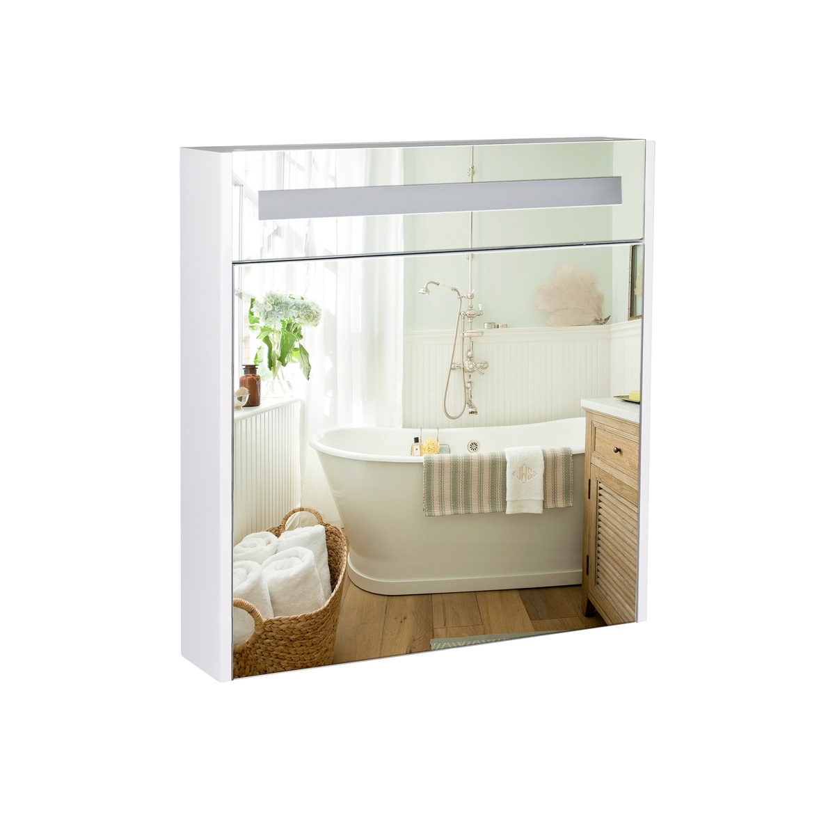 Шафа із дзеркалом для ванної Q-TAP Robin 70x73x14.5см із підсвіткою білий QT1377ZP7001W