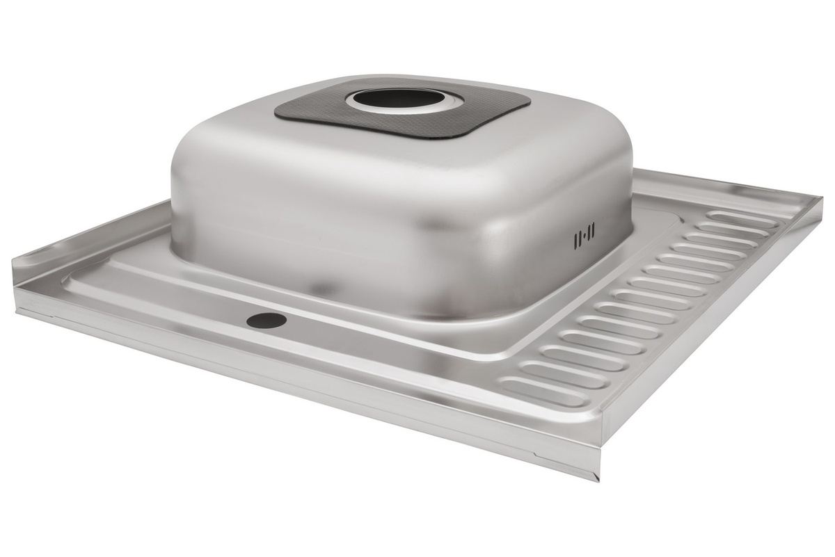 Мийка для кухні із нержавіючої сталі квадратна накладна KRONER KRP 600x600x160мм мікротекстура 0.6мм із сифоном CV022812