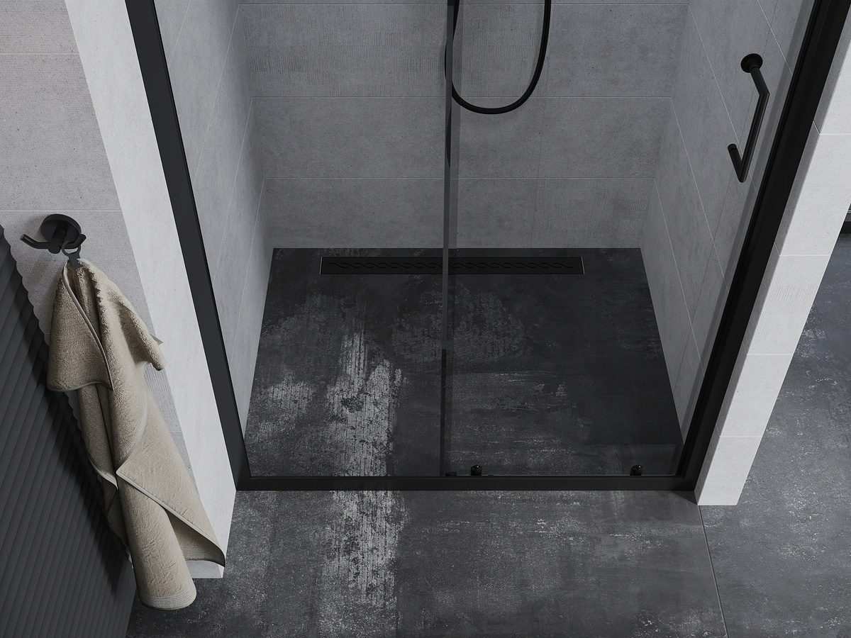 Двері для душової ніші MEXEN Apia скляні універсальні розсувні двосекційні 190x105см прозорі 6мм профіль чорний MEX-845-105-000-70-00