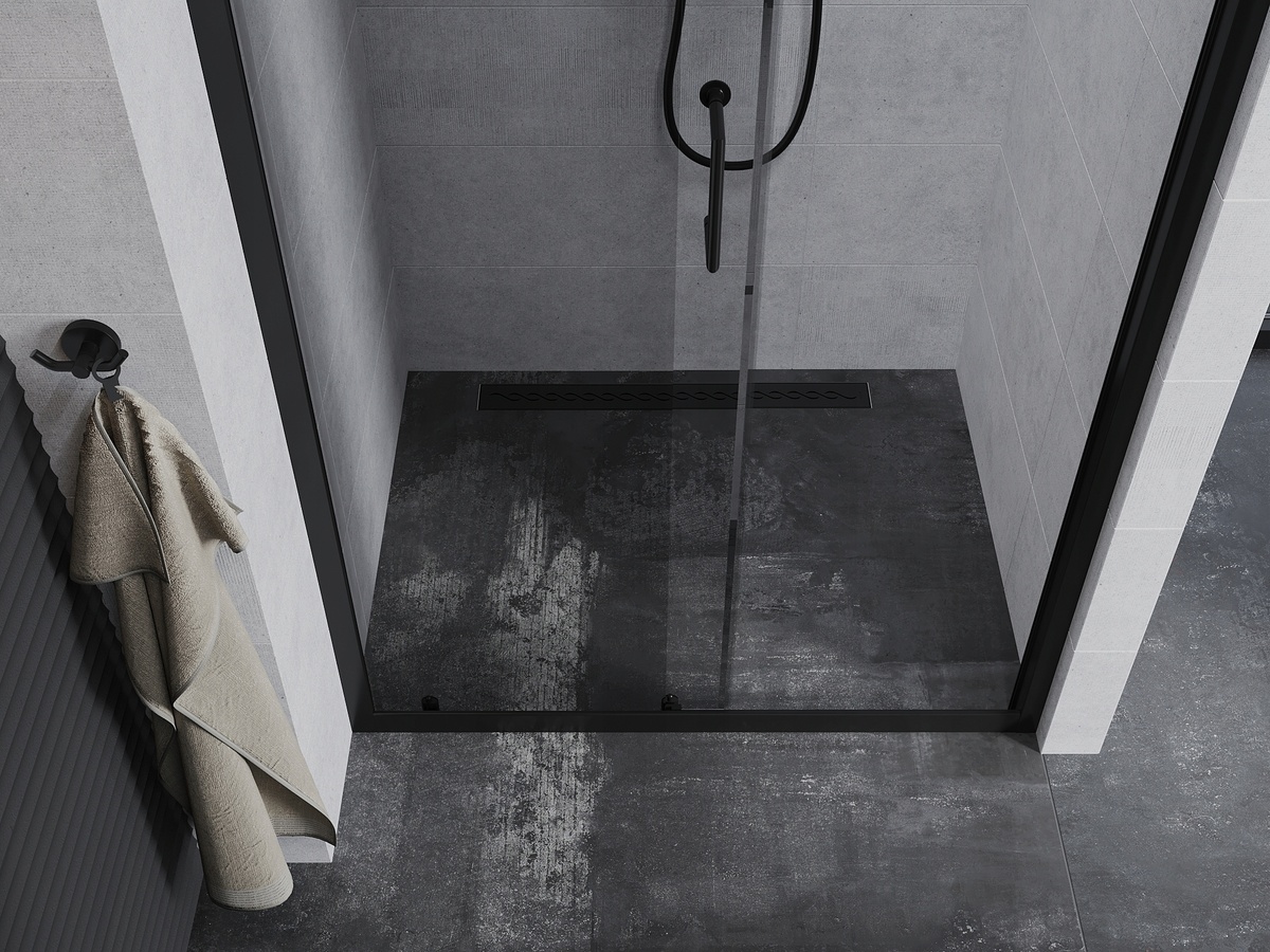 Двері для душової ніші MEXEN Apia скляні універсальні розсувні двосекційні 190x105см прозорі 6мм профіль чорний MEX-845-105-000-70-00