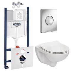 Комплект інсталяції GROHE Rapid кнопка хром безобідковий унітаз ROCA з кришкою мікроліфт дюропласт A34H398000_3884000G_38765000