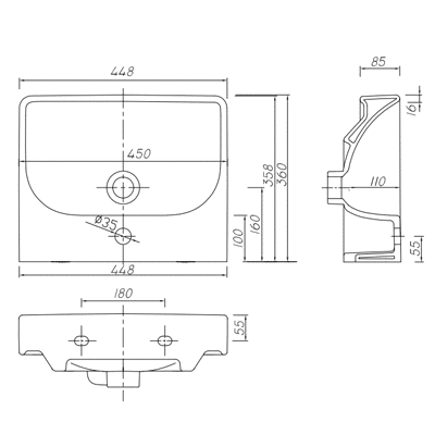 Раковина подвесная для ванной 448мм x 360мм KOLO TRAFFIC белый прямоугольная L92145000