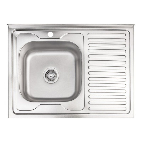 Кухонна мийка із нержавіючої сталі прямокутна накладна LIDZ 600мм x 800мм мікротекстура 0.6мм із сифоном LIDZ6080DEC06