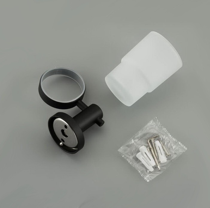 Стакан для зубных щеток FRAP F30206 округлый стеклянный черный