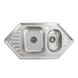 Мийка для кухні із нержавіючої сталі кутова PLATINUM 9550D ДЕКОР 950x500x180мм мікротекстура 0.8мм на півтори чаші із сифоном PLS-A639 1 з 5