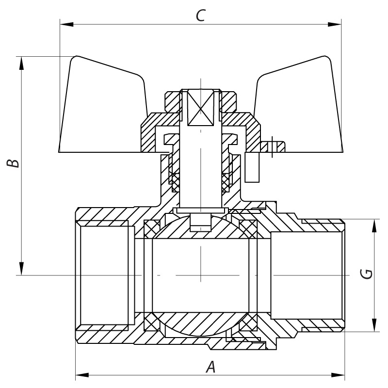 Кран кульовий FERRO 607 3/4" вн-зв для газу PN25бар FE0561