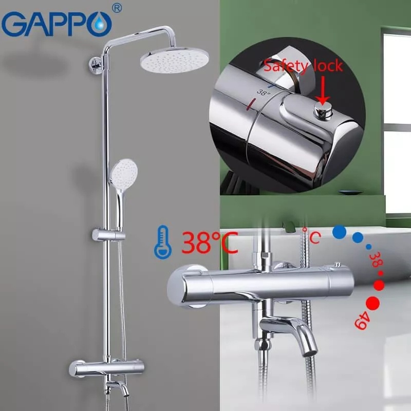 Душевая система с термостатом GAPPO с верхним душем и изливом латунная хром G2490