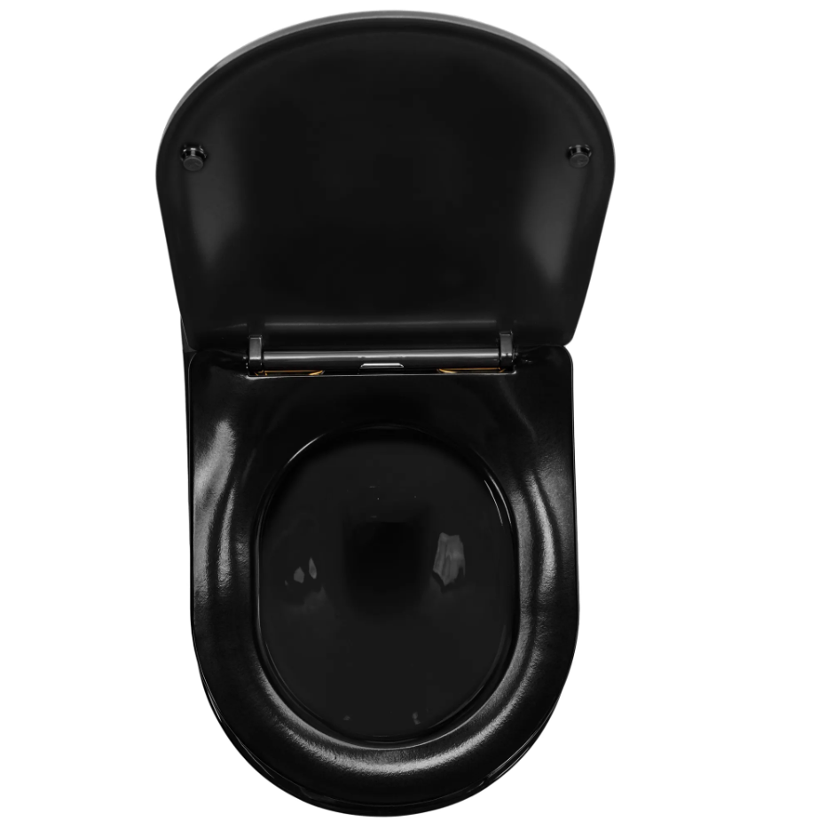 Унітаз підвісний безобідковий чорний REA CARLO BLACK MINI FLAT GOLD EDGE із сидінням з мікроліфтом REA-C8800
