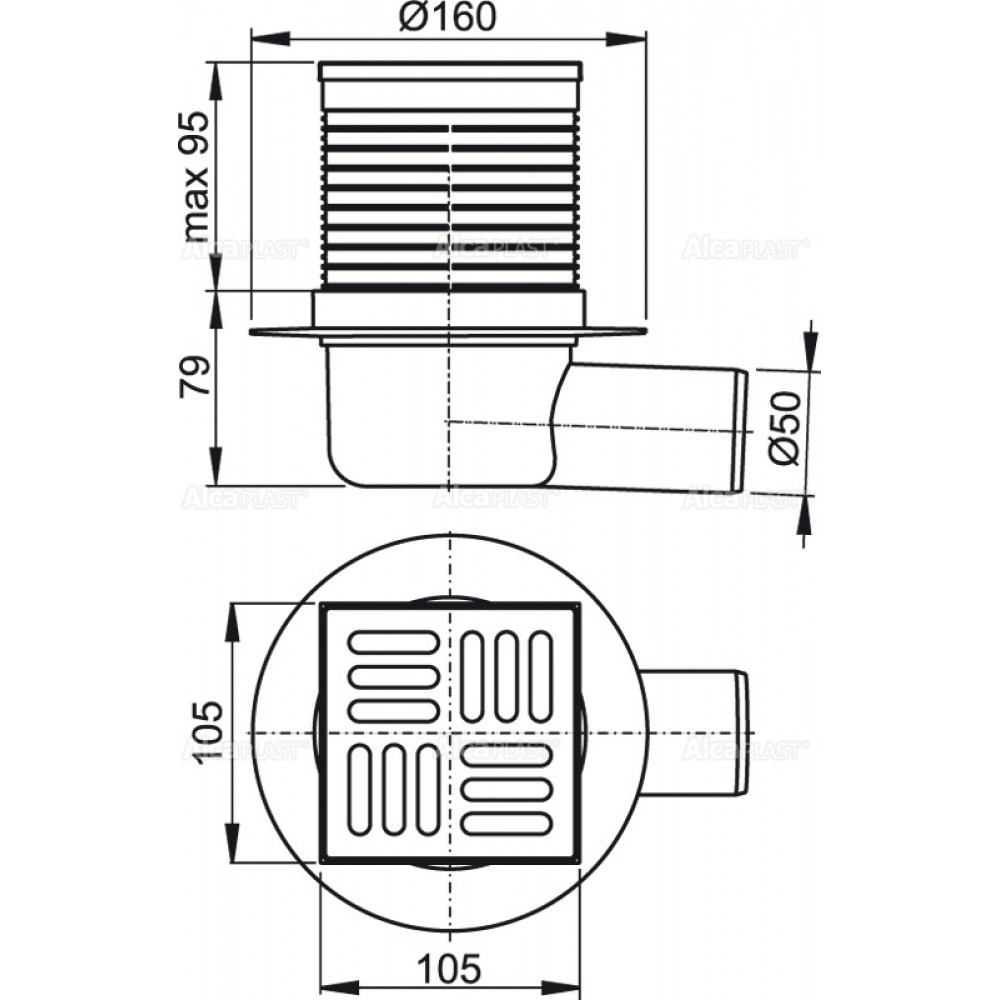 Трап для душа ALCAPLAST 105x105мм сатин APV1