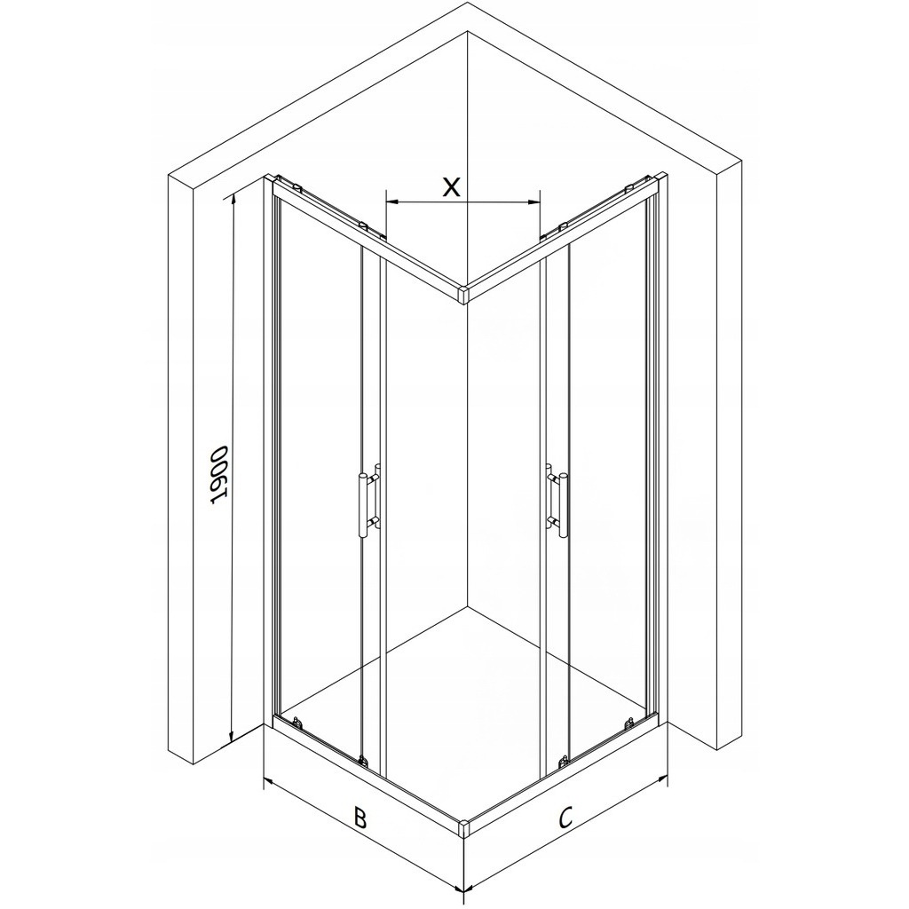 Кабина для душа квадратная угловая двухдверная без поддона MEXEN Rio 80x80x190см тонированное стекло 5мм профиль черный MEX-860-080-080-70-40