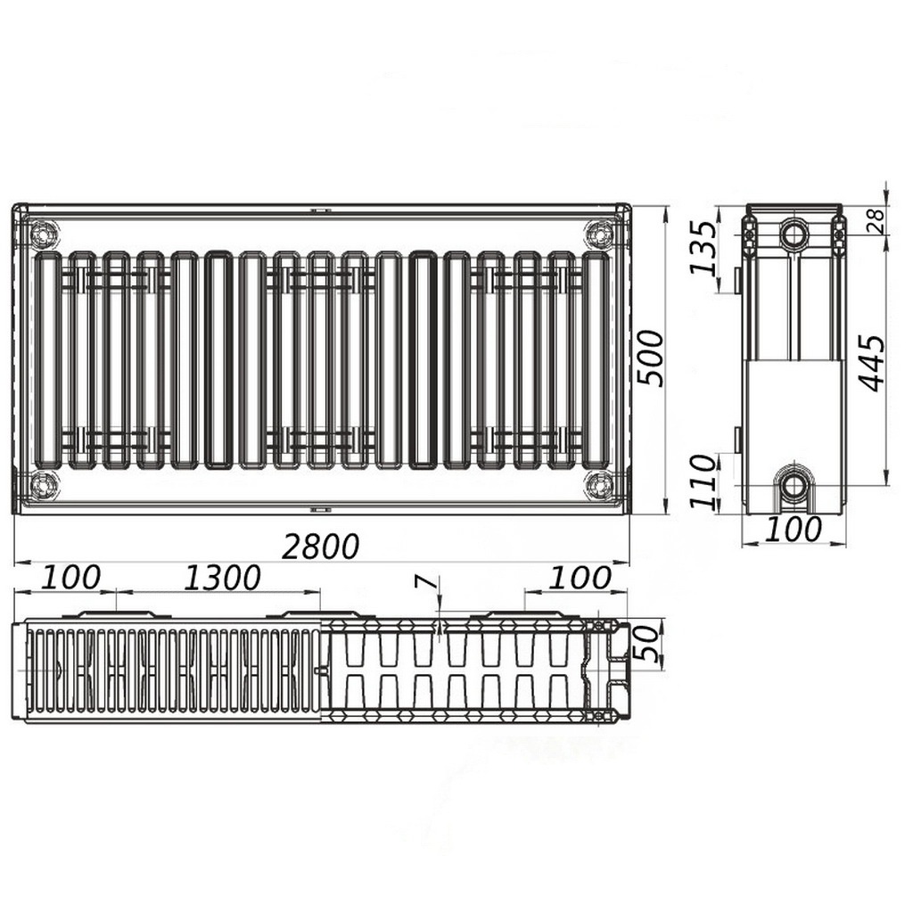 Стальной панельный радиатор отопления KALITE 500x2800 мм боковое подключение класс 22 000022333
