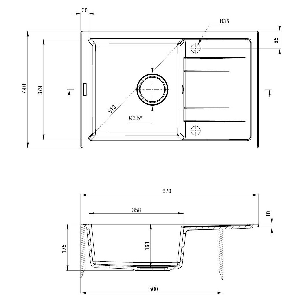 Мойка для кухни DEANTE гранитная Corio 670x440мм прямоугольная врезная с сифоном графит ZRC_2113