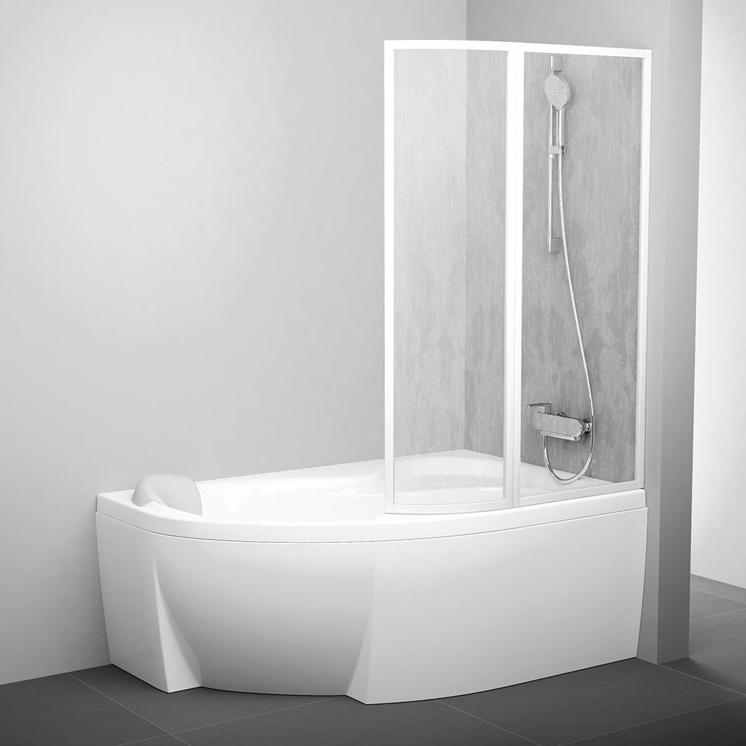 Шторка стеклянная для ванны двухсекционная распашная 150x89см RAVAK ROSA VSK2 R стекло прозрачное 3мм профиль белый 76P7010041