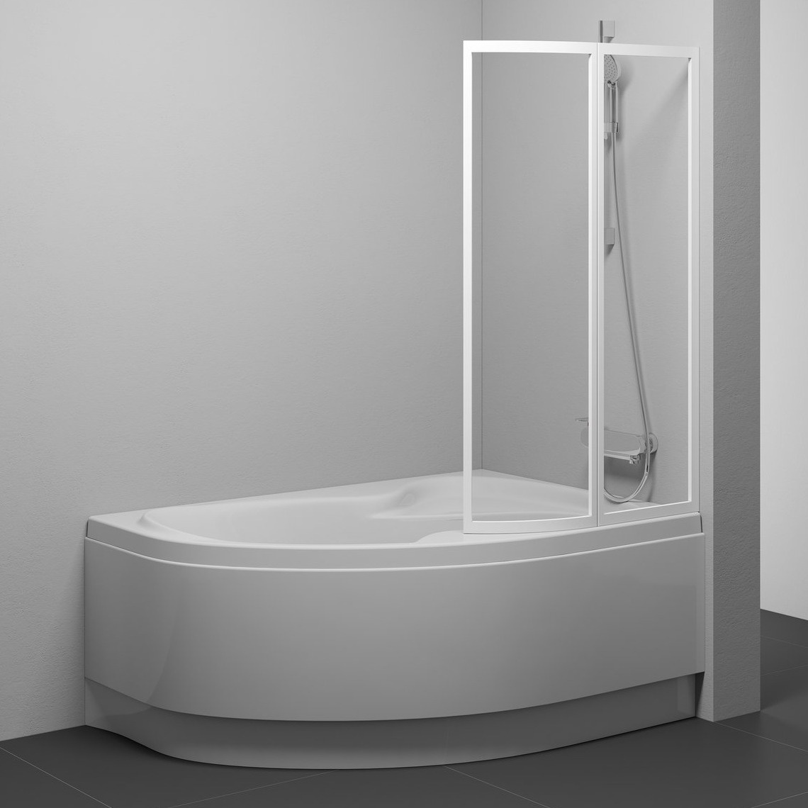 Шторка стеклянная для ванны двухсекционная распашная 150x89см RAVAK ROSA VSK2 R стекло прозрачное 3мм профиль белый 76P7010041
