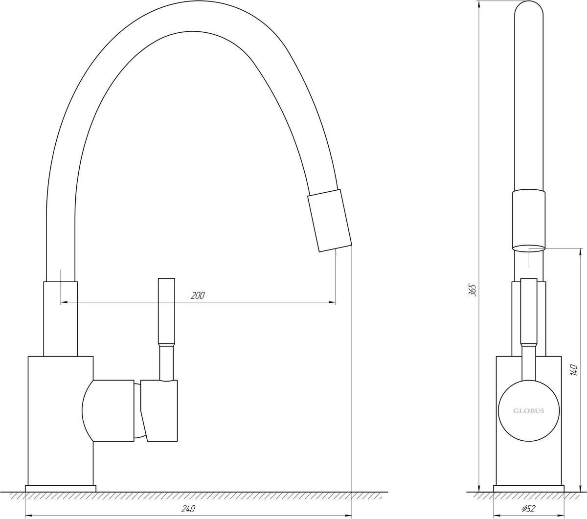 Змішувач для кухні одновентильний із гнучким шлангом GLOBUS LUX LAZER GLLR-203SG сірий латунь 000018463