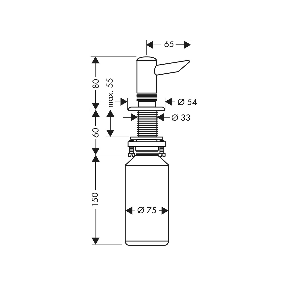 Дозатор врізний для кухонної мийки HANSGROHE безконтактний на 300мл пластиковий хром 40418000