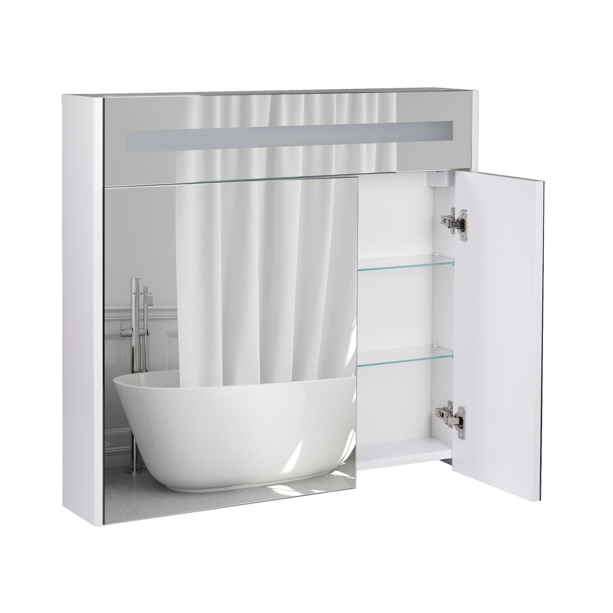 Тумбочка із дзеркалом для ванної Q-TAP Robin 80x73x14.5см із підсвіткою білий QT1377ZP8001W