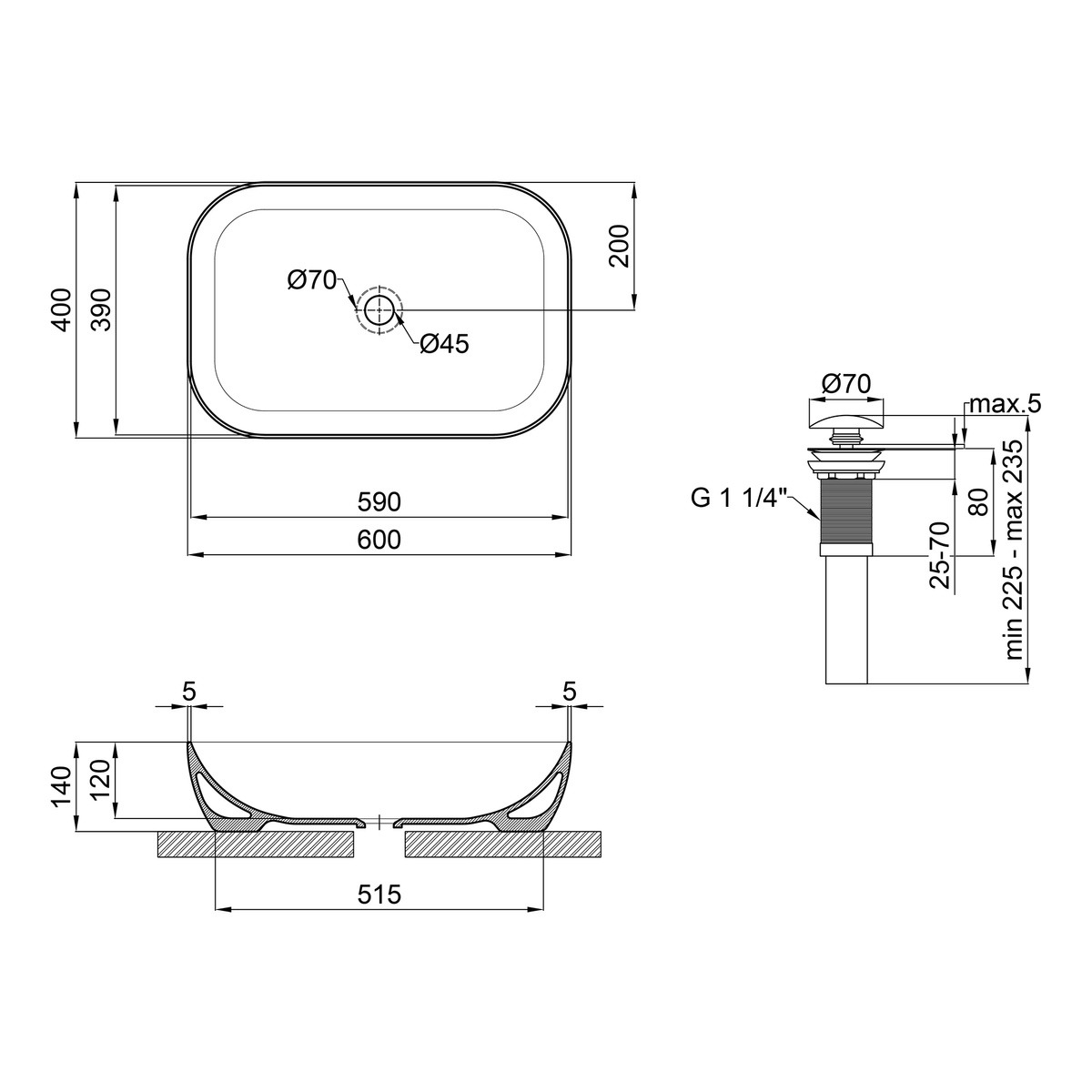 Умывальник накладной на тумбу для ванной 600мм x 400мм Q-TAP Robin белый прямоугольная QT13112143PW