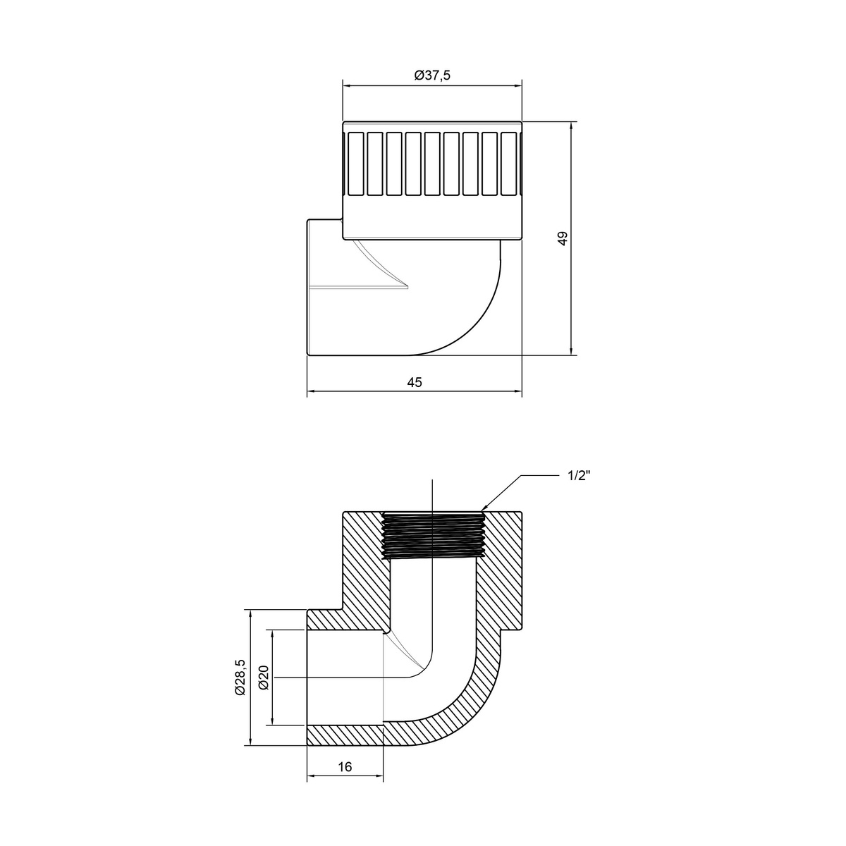 Кутник 90° ALFA PLAST PPR пайка-внутрішня 20x1/2" APFTEX2012X