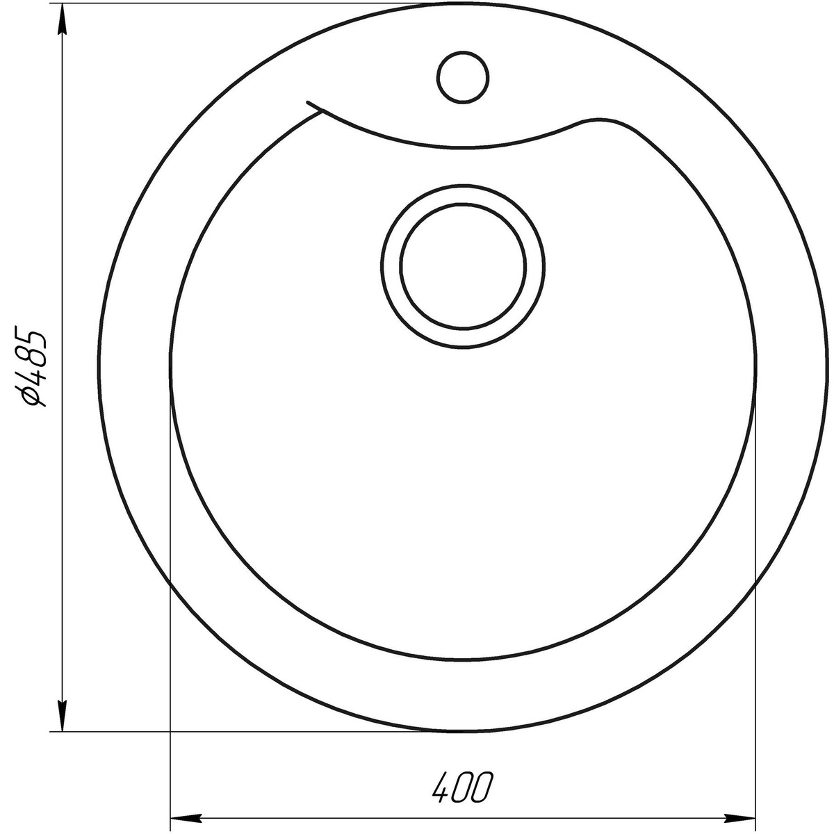 Кухонная мойка керамогранитная круглая GLOBUS LUX ORTA 485мм x 485мм черный без сифона 000021057