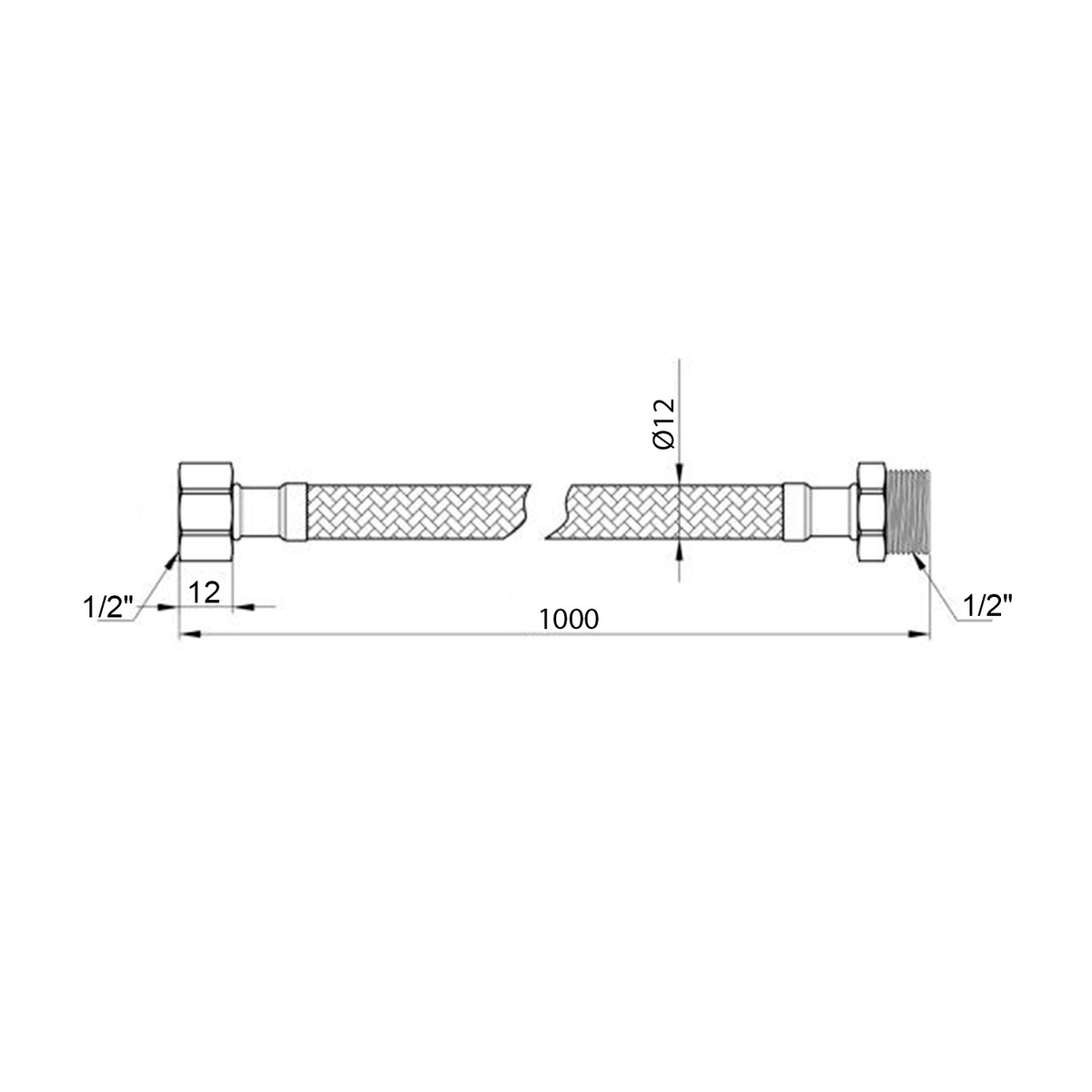 Шланг гибкий для подключения воды KRONER KRP-100 нр-вн 1/2"x1/2" 100 см нержавеющая оплетка CV023700