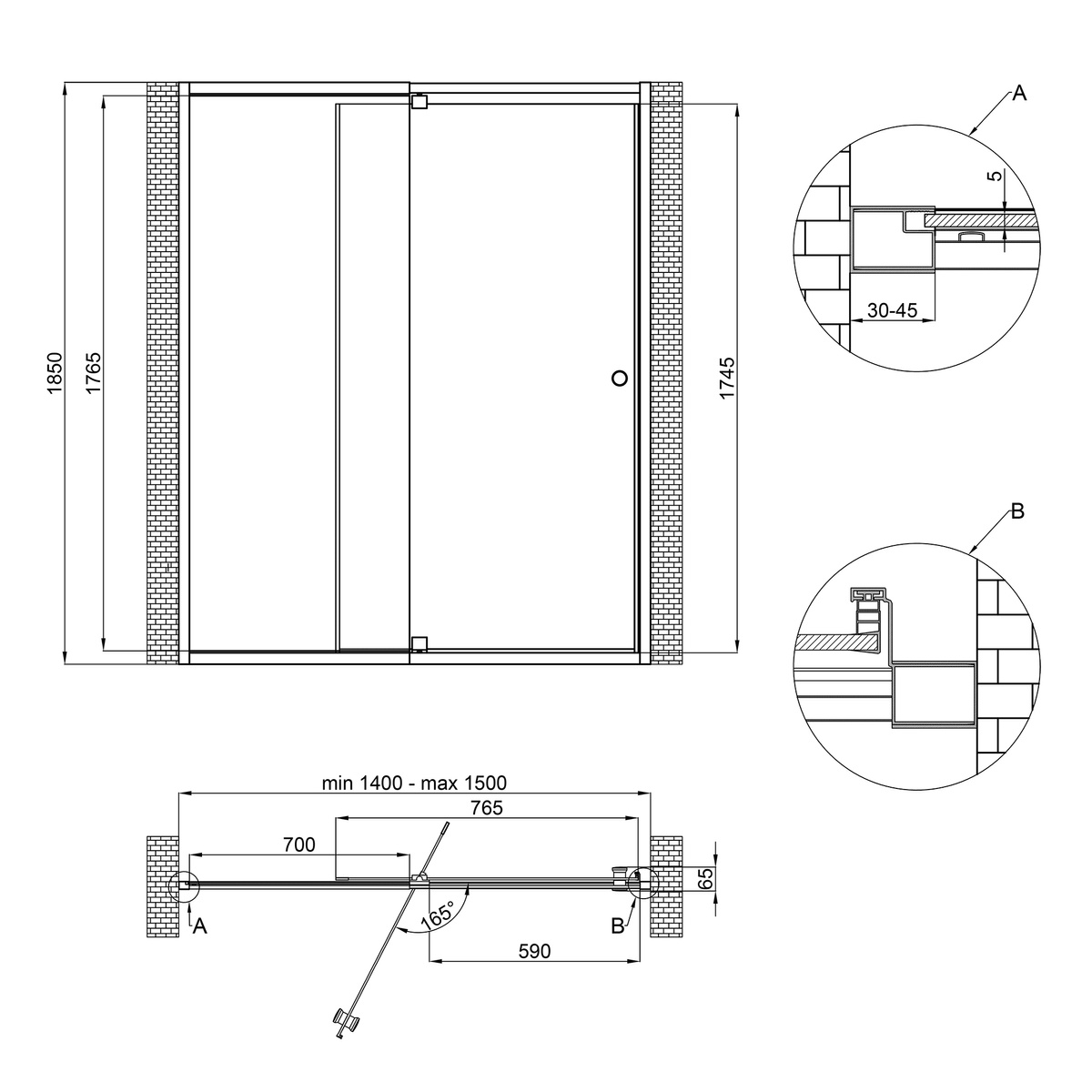 Двері скляні для душової ніші універсальні розпашні двосекційні Q-TAP Pisces 185x150см матове скло 5мм профіль білий PISWHI201415CP5