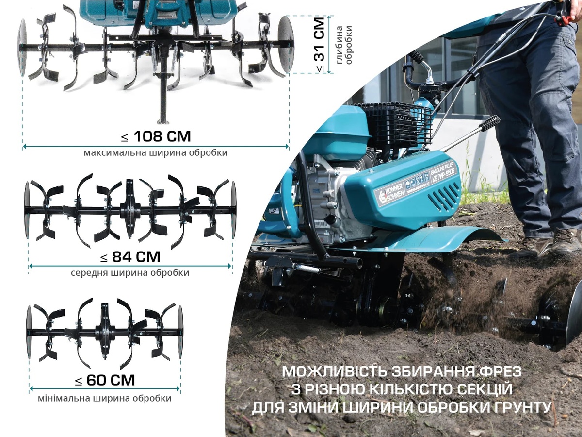 Культиватор бензиновий Konner&Sohnen KS 7HP-950S 7к.с шир. 105см глиб до 31см 80кг