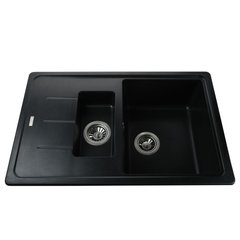 Кухонная мойка керамическая прямоугольная GLOBUS LUX IZEO 500мм x 780мм черный на полторы чаши без сифона 000005956