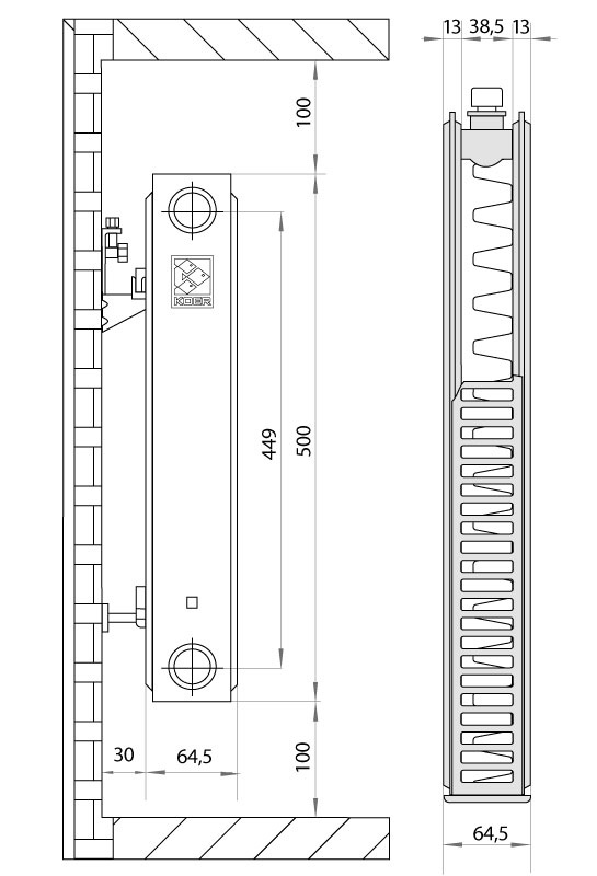 Стальной радиатор отопления KOER 500x1500 мм боковое подключение класс 11 RAD242