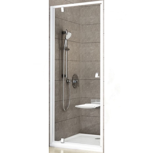 Двері скляні для душової ніші універсальні поворотні RAVAK PIVOT PDOP1-90 190x90см прозоре скло 6мм профіль білий 03G70100Z1
