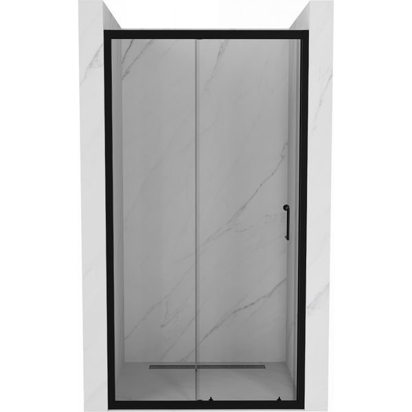 Двері для душової ніші MEXEN Apia скляні універсальні розсувні двосекційні 190x100см прозорі 6мм профіль чорний MEX-845-100-000-70-00