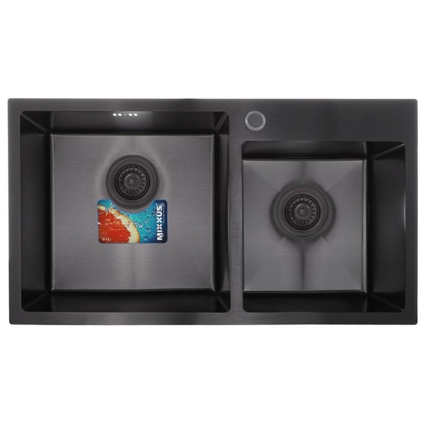 Мийка для кухні із нержавіючої сталі прямокутна MIXXUS SET-7843D-220x1.0-PVD 780x430x220мм матова 1мм чорна на дві чаші із сифоном в комплекті MX0585