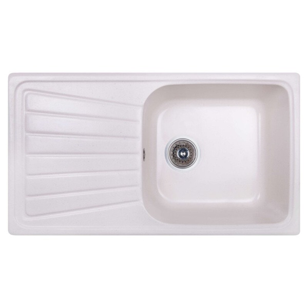 Кухонна мийка гранітна прямокутна COSH 780мм x 435мм білий із сифоном COSH8146K203