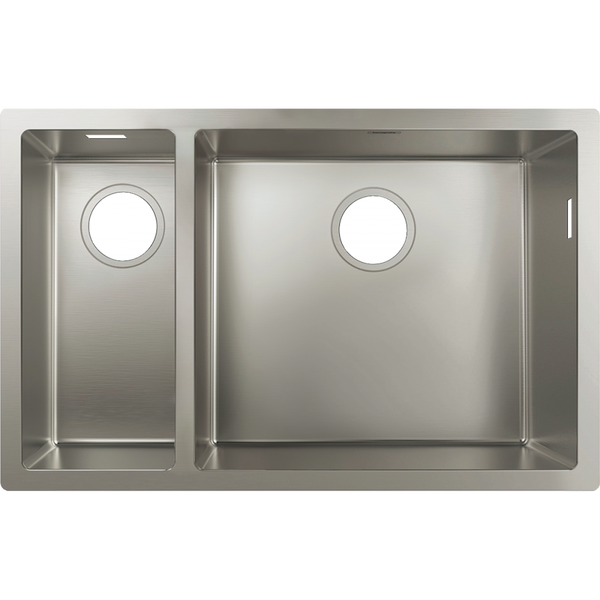 Мийка для кухні із нержавіючої сталі прямокутна врізна під стільницю HANSGROHE S719-U655 705x450x190мм матова 1мм на півтори чаші без сифону 43429800