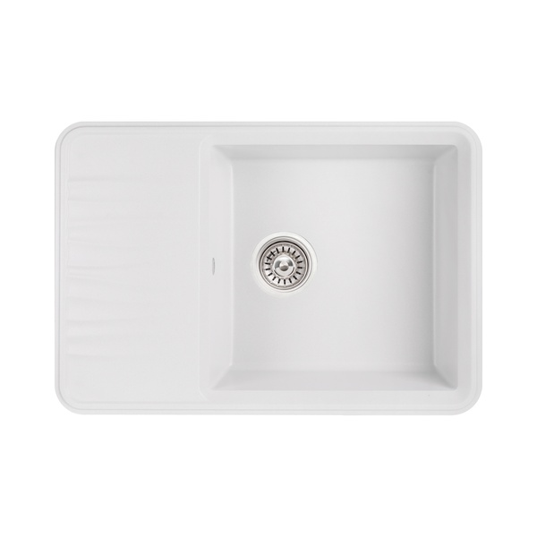 Мийка на кухню зі штучного каміння прямокутна Q-TAP CS 505мм x 730мм білий із сифоном QT7440WHI650