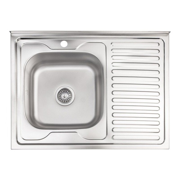Кухонна мийка із нержавіючої сталі прямокутна накладна LIDZ 600мм x 800мм мікротекстура 0.8мм із сифоном LIDZ6080LDEC08