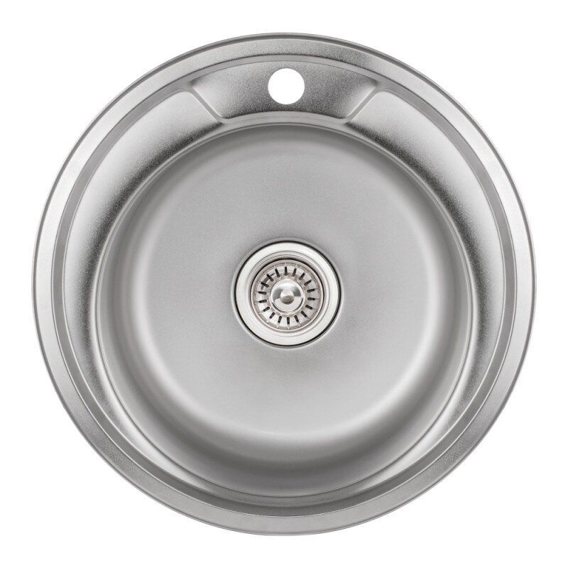 Кухонна мийка із нержавіючої сталі кругла LIDZ 490мм x 490мм матова 0.8мм із сифоном LIDZ490ASAT
