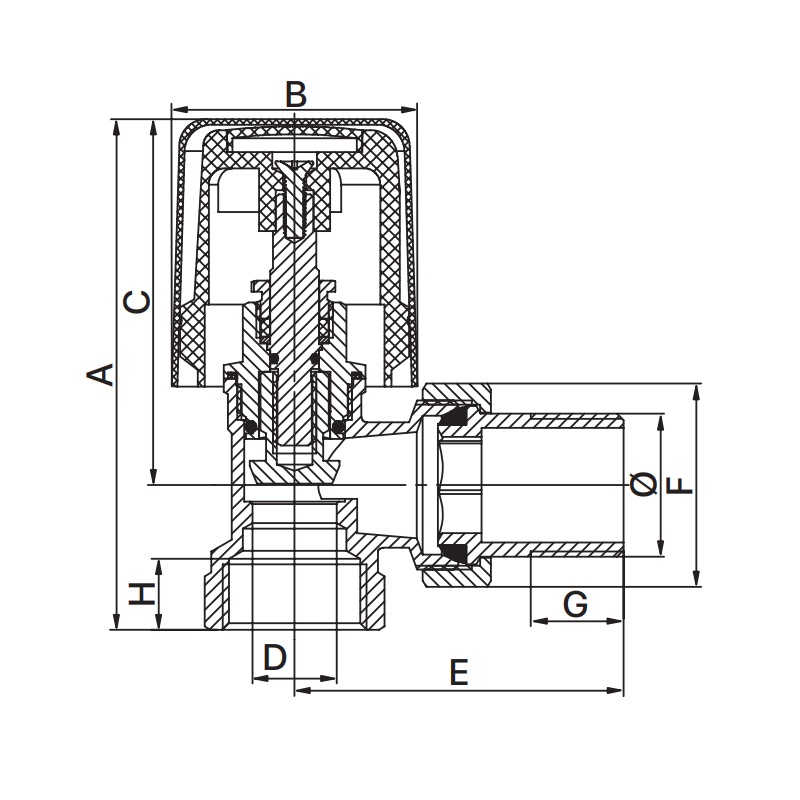 Вентиль радиаторный EUROPRODUCT EP.0512 угловой 1/2"x1/2" с американкой EP6032